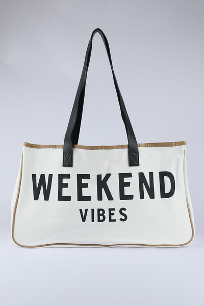 White WEEKEND VIBES Canvas Tote-Shoes & Bags-MomFashion