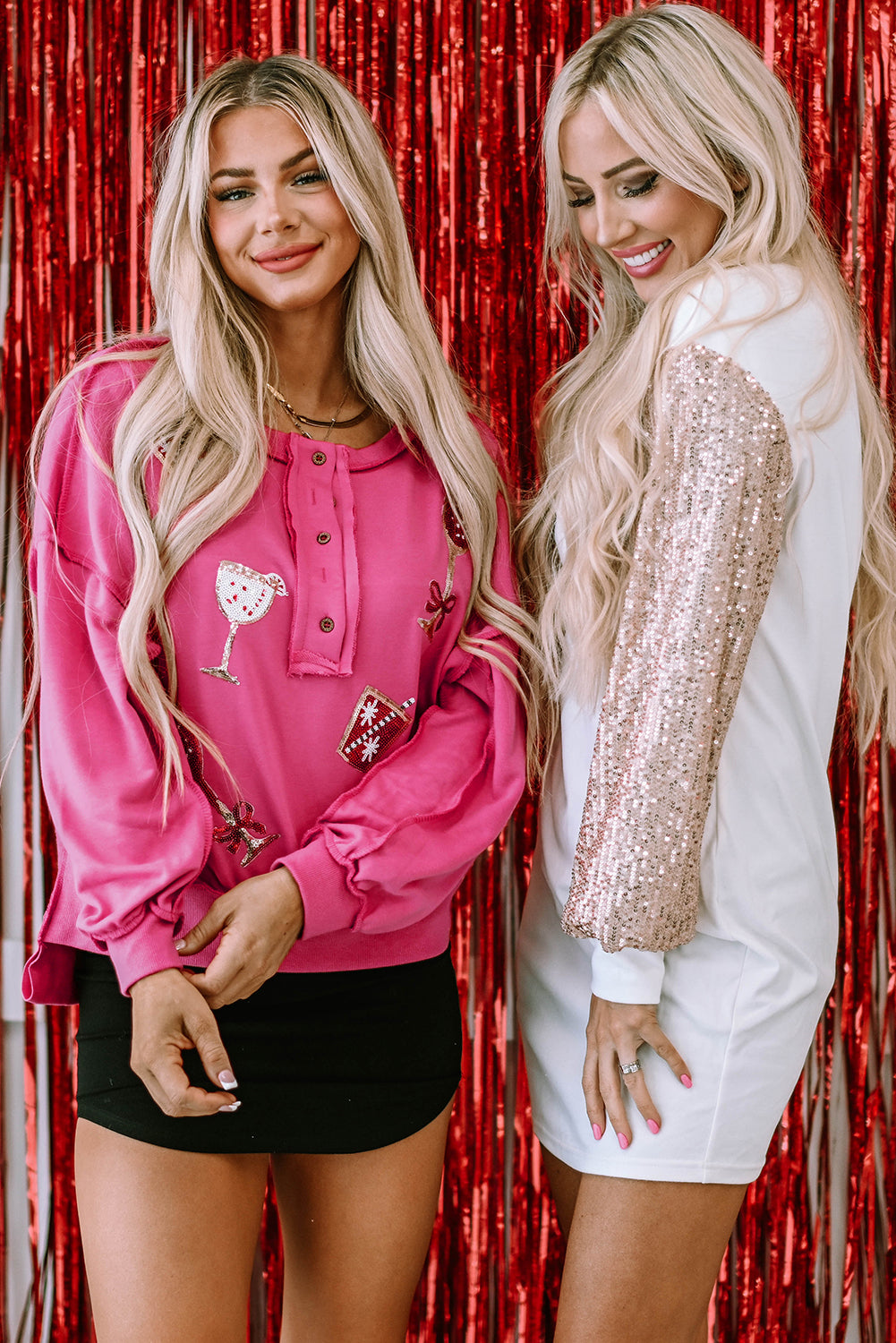 White Sequin Puff Sleeve Shift Mini Dress-Dresses-MomFashion