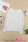 Striped V Neck Long Sleeve Top-Tops-MomFashion