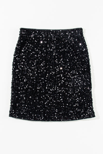Black Sequin Bodycon Mini Skirt-Bottoms-MomFashion