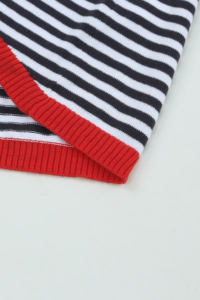 Contrast Trimmed Striped Drop Shoulder Sweater-Tops-MomFashion