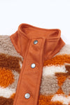 Brown Quilted Patch Pockets Aztec Furry Jacket-Outerwear-MomFashion