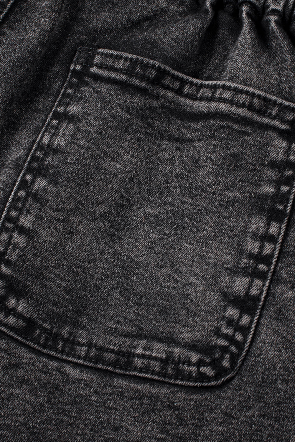 Black Vintage Washed Frilled High Waist Denim Shorts-Bottoms-MomFashion