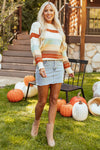 Crew Neck Drop-shoulder Striped Color Block Sweater-Tops-MomFashion