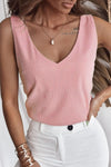 Light Pink V Neck Rib Textured Tank Top-Tops-MomFashion