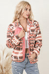 Pink Western Colorblock Snap Buttoned Sherpa Jacket-Outerwear-MomFashion