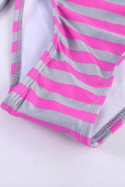 Light Gray Tankini with Stripes Patchwork-Swimwear-MomFashion