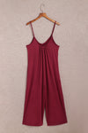 Red Spaghetti Straps Wide Leg Pocketed Jumpsuits-Bottoms-MomFashion