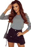 Gray Buttoned Puff Long Sleeve Sheath Top-Tops-MomFashion