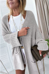 Gray Oversized Fold Over Sleeve Sweater Cardigan-Tops-MomFashion