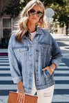 Mist Blue Rhinestones Studded Denim Jacket-Outerwear-MomFashion