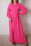 Rose Bubble Sleeve Shirt Maxi Dress-Dresses-MomFashion