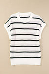 White Stripe Striped Pattern Batwing Sleeve Sweater-Tops-MomFashion