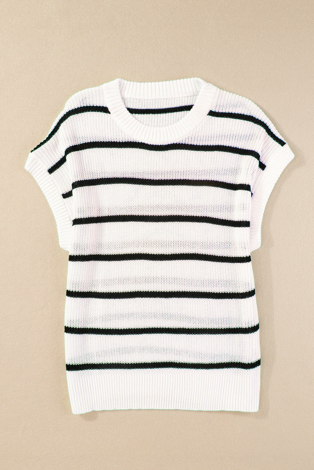 White Stripe Striped Pattern Batwing Sleeve Sweater-Tops-MomFashion