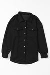 Black Solid Textured Flap Pocket Buttoned Shacket-Outerwear-MomFashion