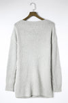 Gray Buttoned Drop Shoulder Oversized Sweater-Tops-MomFashion