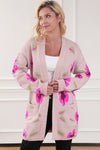 Floral Print Pocketed Open Front Cardigan-Tops-MomFashion