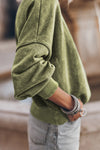 Green Drop Shoulder Crew Neck Pullover Sweatshirt-Tops-MomFashion