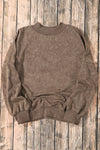 Brown Drop Shoulder Crew Neck Pullover Sweatshirt-Tops-MomFashion