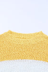 Yellow Colorblock Bubble Sleeve Plus Size Sweater-Plus Size-MomFashion