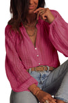 Rose V-Neck Long Sleeve Button Up Lace Shirt-Tops-MomFashion