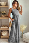 Gray Leopard Print Pocketed Sleeveless Maxi Dress-Dresses-MomFashion