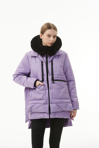 Wisteria Plush Linen Zip Up Hooded Puffer Coat-Outerwear-MomFashion