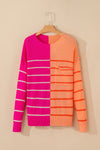 Multicolour Striped Color Block Loose Fit Knit Sweater-Tops-MomFashion