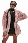 Pink Soft Fleece Hooded Open Front Coat-Outerwear-MomFashion