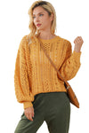 Ginger Cable Knit Hollow Out Drop Shoulder Sweater-Tops-MomFashion