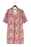 Multicolor Boho Floral Printed Flutter Sleeve Dress-Dresses-MomFashion