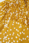 Yellow Plus Size Floral Print Ruched Split Neck Blouse-Plus Size-MomFashion
