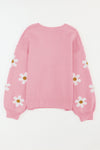 Pink Floral Pattern Drop Shoulder Sweater-Tops-MomFashion