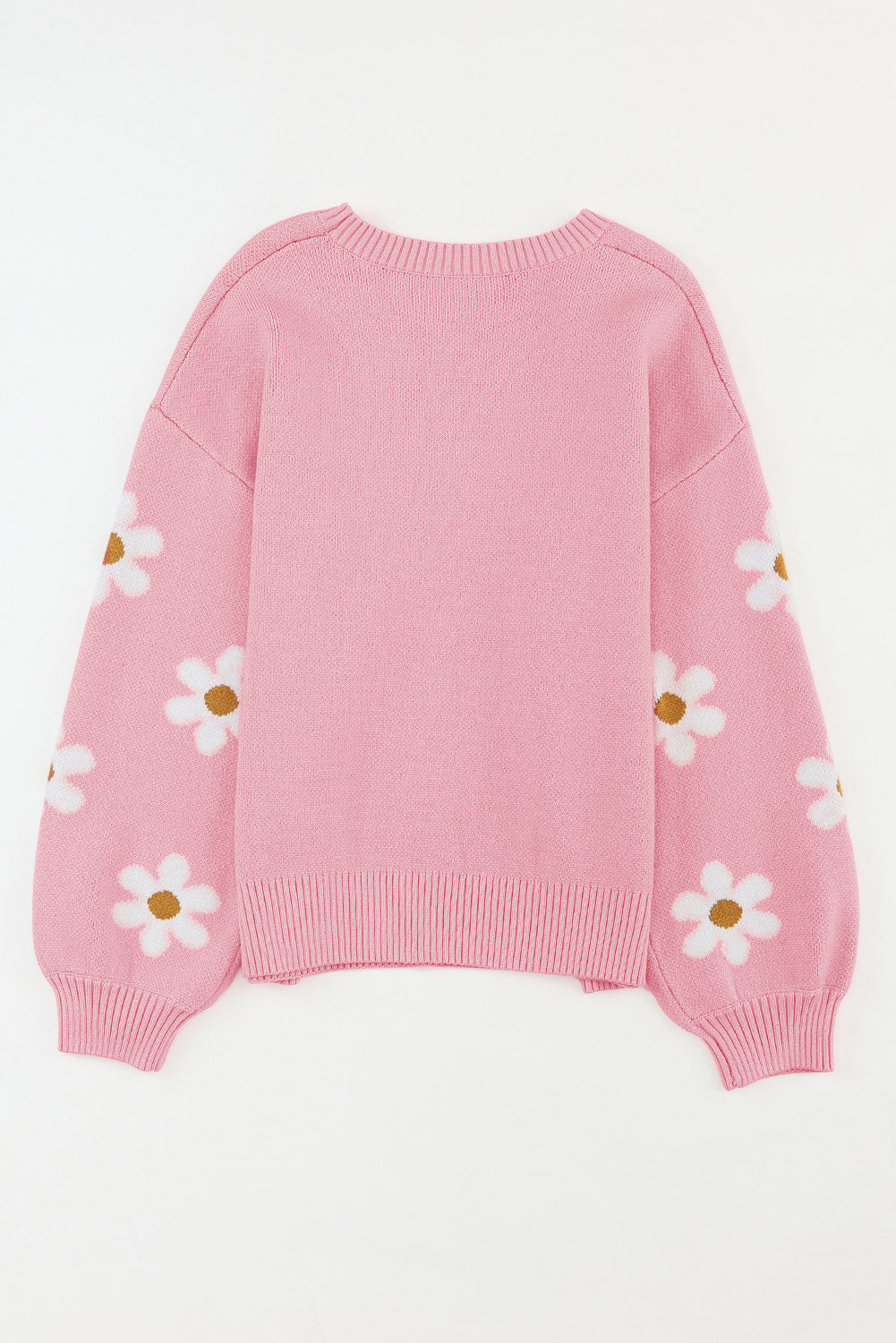 Pink Floral Pattern Drop Shoulder Sweater-Tops-MomFashion