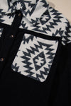 Black Aztec Patchwork Buttoned Corduroy Shacket-Outerwear-MomFashion