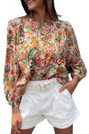 Multicolour Floral Print Lace Splicing Button up Puff Sleeve Shirt-Tops-MomFashion