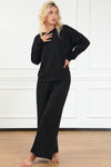 Black Ultra Loose Textured 2pcs Slouchy Outfit-Loungewear-MomFashion