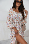 Multicolor Floral Smocked Long Sleeve Pocketed Dress-Dresses-MomFashion