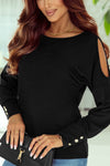 Black Asymmetrical Cut Out Buttoned Long Sleeve Top-Tops-MomFashion