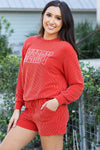 Racing Red Corded MERRY Graphic Long Sleeve Top and Shorts Set-Two Piece Sets/Short Sets-MomFashion