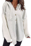 Gray Button Up Contrast Knitted Sleeves Hooded Jacket-Outerwear-MomFashion