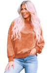 Orange Drop Shoulder Crew Neck Pullover Sweatshirt-Tops-MomFashion