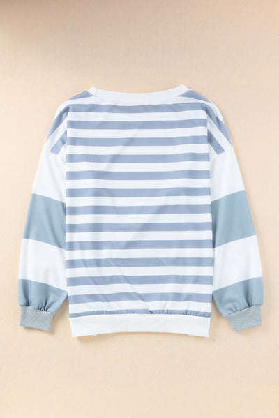 Stripe Drop Shoulder Striped Pullover Sweatshirt-Tops-MomFashion