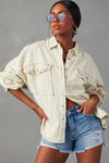 White Frayed Exposed Seam Denim Jacket-Outerwear-MomFashion