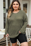 Moss Green Plus Size Textured Knit Long Sleeve Top-Plus Size-MomFashion