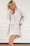 Apricot Frill Trim Half Buttoned Textured Dress-Dresses-MomFashion