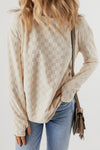 Beige Solid Textured Thumbhole Sleeve Top-Tops-MomFashion