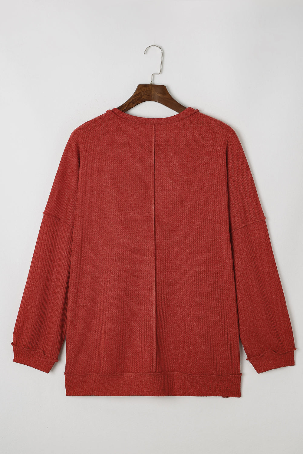 Gold Flame Exposed Seam Detail Waffle Knit Plus Size Top-Plus Size-MomFashion