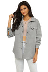 Gray Solid Textured Flap Pocket Buttoned Shacket-Outerwear-MomFashion