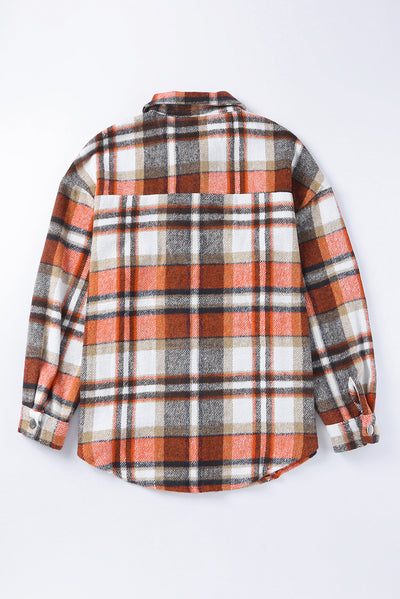 Orange Chest Pockets Flannel Plaid Shacket-Outerwear-MomFashion